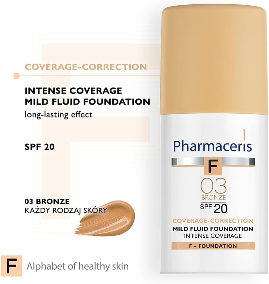 Pharmaceris Intense Coverage SPF20 Mild Fluid Foundation - Bronze 03, 30ml - Image 3