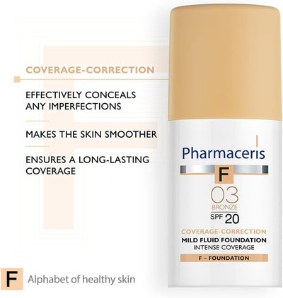 Pharmaceris Intense Coverage SPF20 Mild Fluid Foundation - Bronze 03, 30ml - Image 5