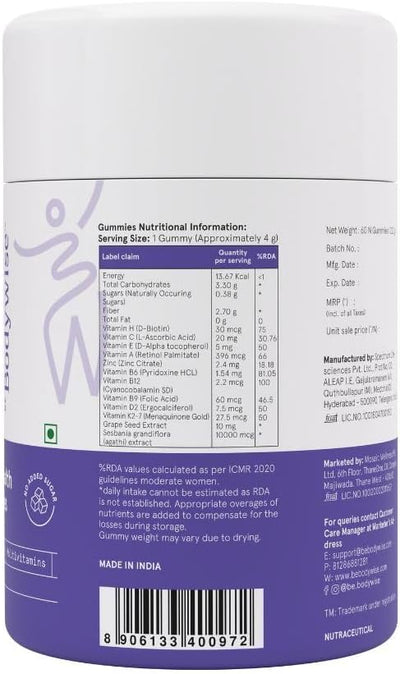 Be Bodywise Vegan Biotin Hair Gummies - Sugar-Free, 60-Day Pack - Image 2