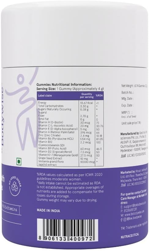 Be Bodywise Vegan Biotin Hair Gummies - Sugar-Free, 60-Day Pack - Image 2