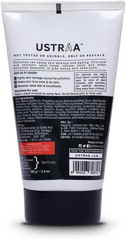 USTRAA Face Scrub Deep Cleans and Fights Pollution ACTIVATED CHARCOAL for Men 100g