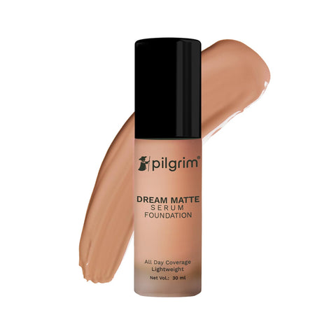 Pilgrim Rich Caramel Serum Liquid Foundation, Matte & Poreless,30 ml |Foundation for face make up infused with Vit C, Hyaluronic Acid & Bamboo Extract |Water-Resistant,All Day Coverage| All Skin Types
