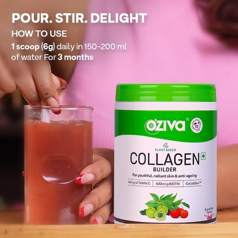 Oziva Plant Based Collagen Builder For Women & Men For Glowing & Youthful Skin Collagen Powder With Biotin, Silica & Vitamin C (Collagen Classic, Pack Of 1)