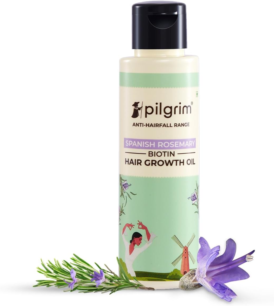 Pilgrim Spanish Rosemary & Biotin Hair Growth Oil to Control Hair Fall & Strengthens Hair 100ml | Rosemary oil for hair growth | Reduces Hair Fall | Strengthens Hair