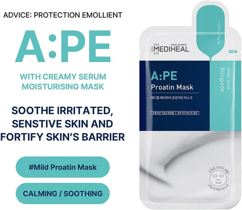 Mediheal A: Pe Protein Sheet Mask | Soothing & Strengthening Skin Barrier pack of 10