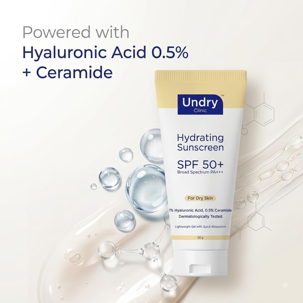 Undry Hydrating Gel Sunscreen SPF 50+ with Hyaluronic Acid & Ceramide - 50g - Image 3