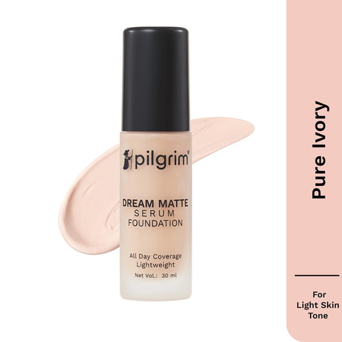 Pilgrim Pure Ivory Serum Liquid Foundation, Matte & Poreless, 30 ml | Foundation for face make up infused with Vit C, Hyaluronic Acid & Bamboo Extract |Water-Resistant,All Day Coverage |All Skin Types