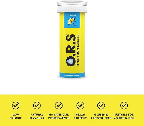 O.R.S Hydration Tablets with Electrolytes Natural Lemon Flavour 72 Tablets (Pack of 6 x12)