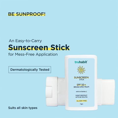 Truhabit Sunscreen Stick Spf 50 For Face; Sunscreen For Women & Men; Dermatologically Tested Sun Screen Protector Spf 50; Vitamin C Sunstick Sunscreen For Oily Skin & Sunscreen For Dry Skin (13gm)