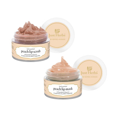 Just Herbs Ayurvedic & Vegan Peach Lip Scrub & Mask Duo for Chapped & Pigmented Lips, 30G