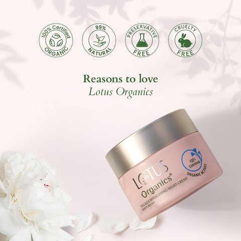 Lotus Organics+ Precious Brightening Night Crème for a brighter appearance, 100% Certified Organic Actives, Natural Night Crème for Skin Brightening, 50 gm