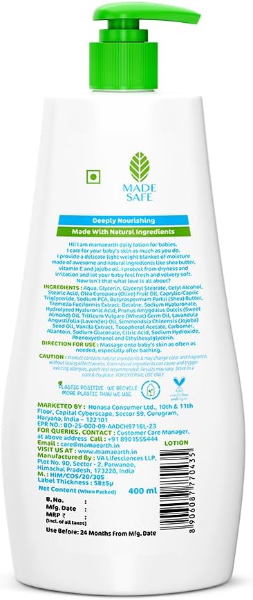 Mamaearth Baby & Kids Moisturizing Lotion - Shea Butter & Jojoba Oil, 400ml - Image 2