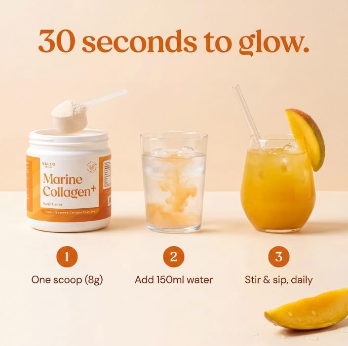 Valeo Marine Collagen+ Alphonso Mango Flavour Powder - 26 Servings - Image 5