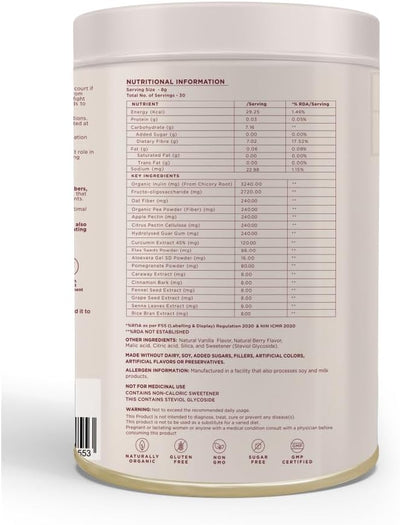 Wellbeing Nutrition Daily Fiber Powder - Organic Prebiotic Vanilla Berry, 240g - Image 8
