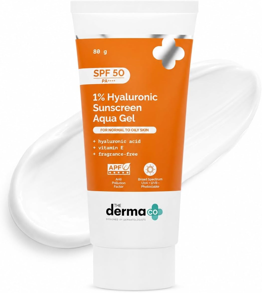The Derma Co Sunscreen SPF 50 Aqua Gel - 1% Hyaluronic Acid, PA++++, 80g