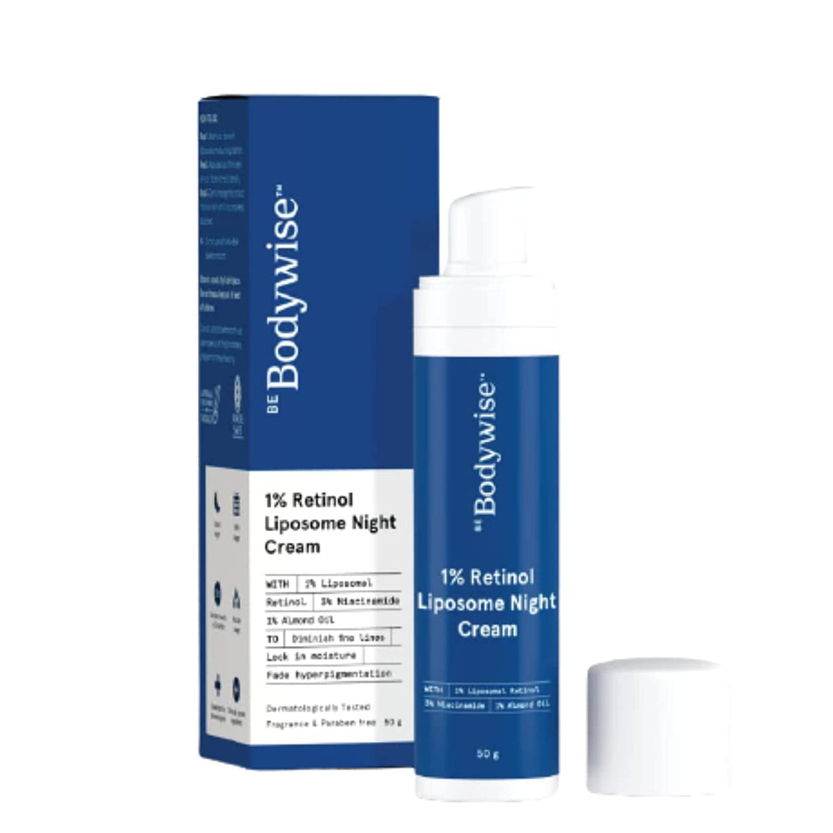 Be Bodywise 1% Retinol Cream | 2x Faster Reduction In Fine Lines And Wrinkles | 3% Niacinamide, 1% Almond Oil | Sls, Paraben & Sulphate Free | 50g