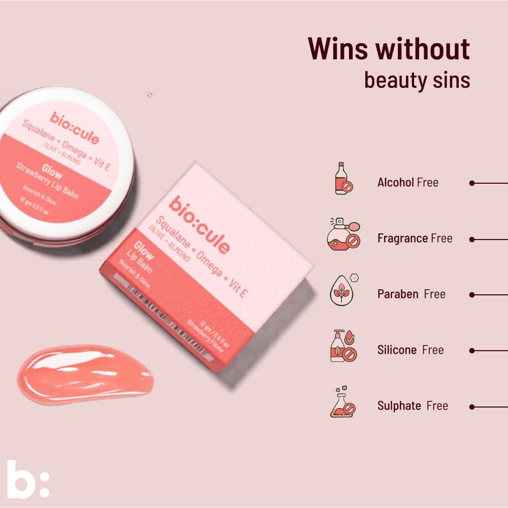 Biocule Glow Lip Balm - Squalane + Omega + Vitamin E, 12g - Image 5