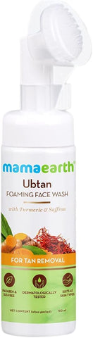 Mamaearth Ubtan Foaming Face Wash with Brush with Turmeric & Saffron for Tan Removal – 150ml