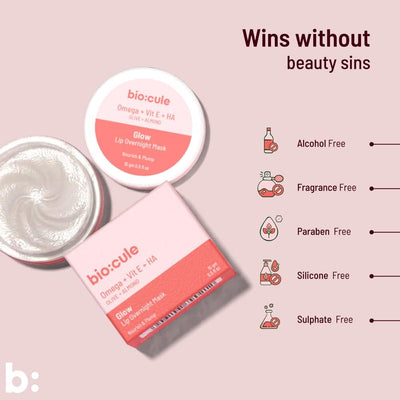 Biocule Glow Lip Overnight Mask - Omega, Vit E, HA - 15g - Image 7