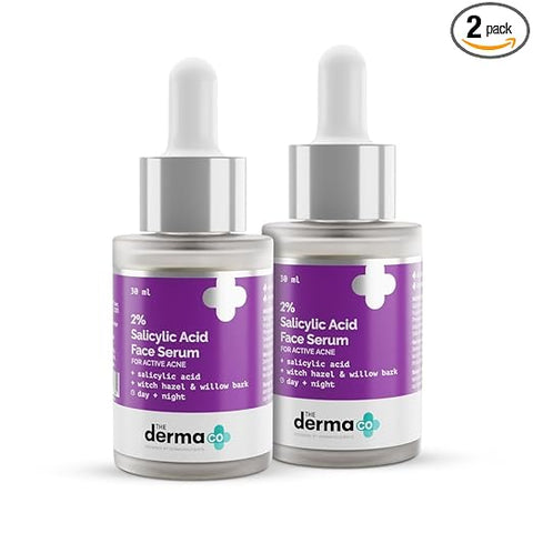 The Derma Co 2% Salicylic Acid Serum with Witch Hazel & Willow Bark for Active Acne - 30ml (Pack Of 2)