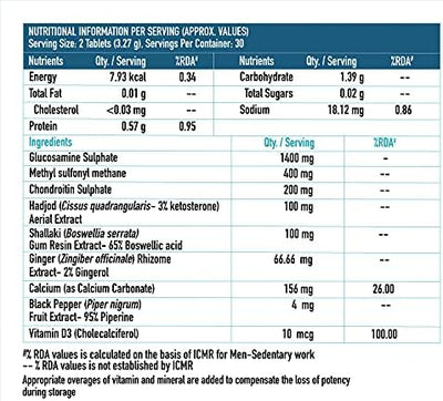 HK Vitals Joint Support Tablets - Glucosamine 1400mg, Chondroitin, Calcium & Vitamin D3, 60 Tablets - Image 3
