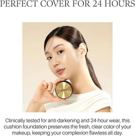 d'Alba Glow Fit Serum Cover Cushion Foundation Infused with 61% Hydrating Essence for Glow Finish and Smooth Coverage of Pores & Texture, Lightweight, melt-free all-day wear 15g (23 medium color) - Image 3