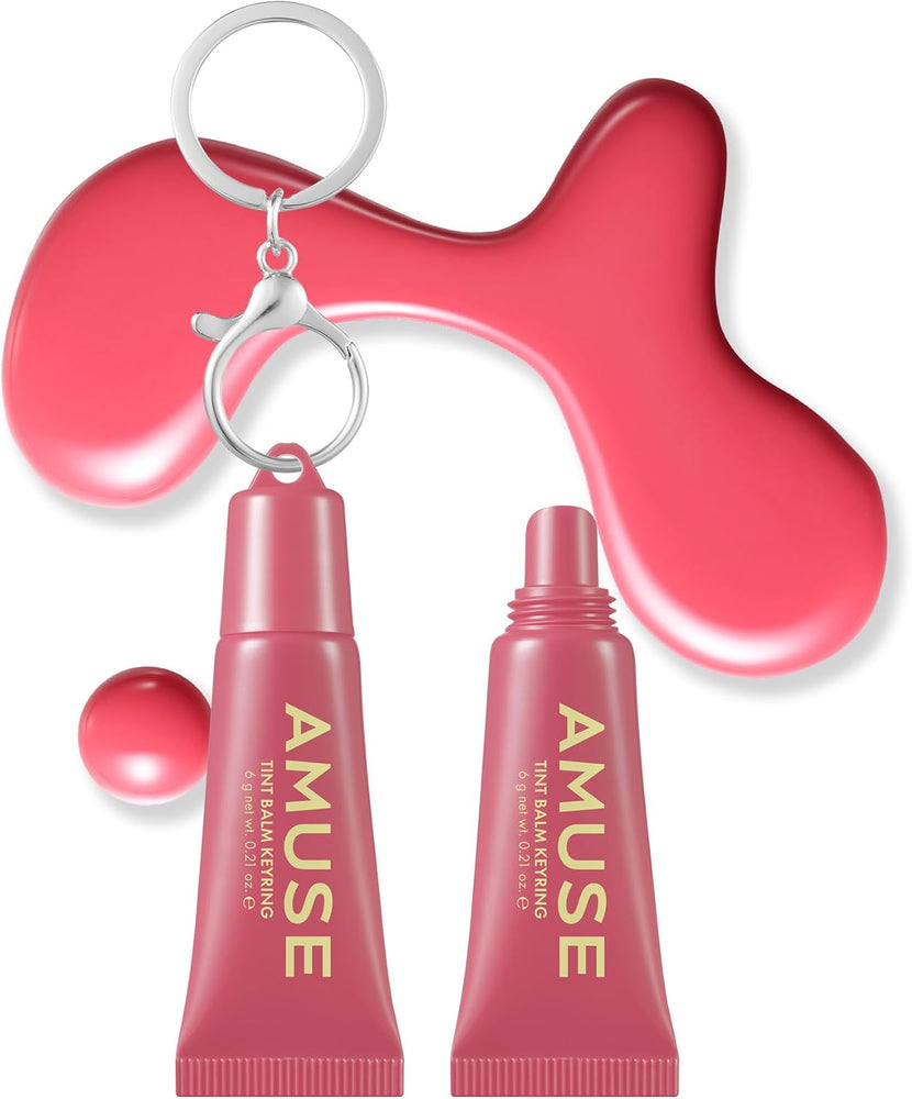 AMUSE Care Tint Lip Balm Keyring | Hydrating Lip Balm + Keyring, Rice Extract & Multi-Peptide Complex, Korean Vegan Makeup | 0.21 oz (05 ROSE ME)