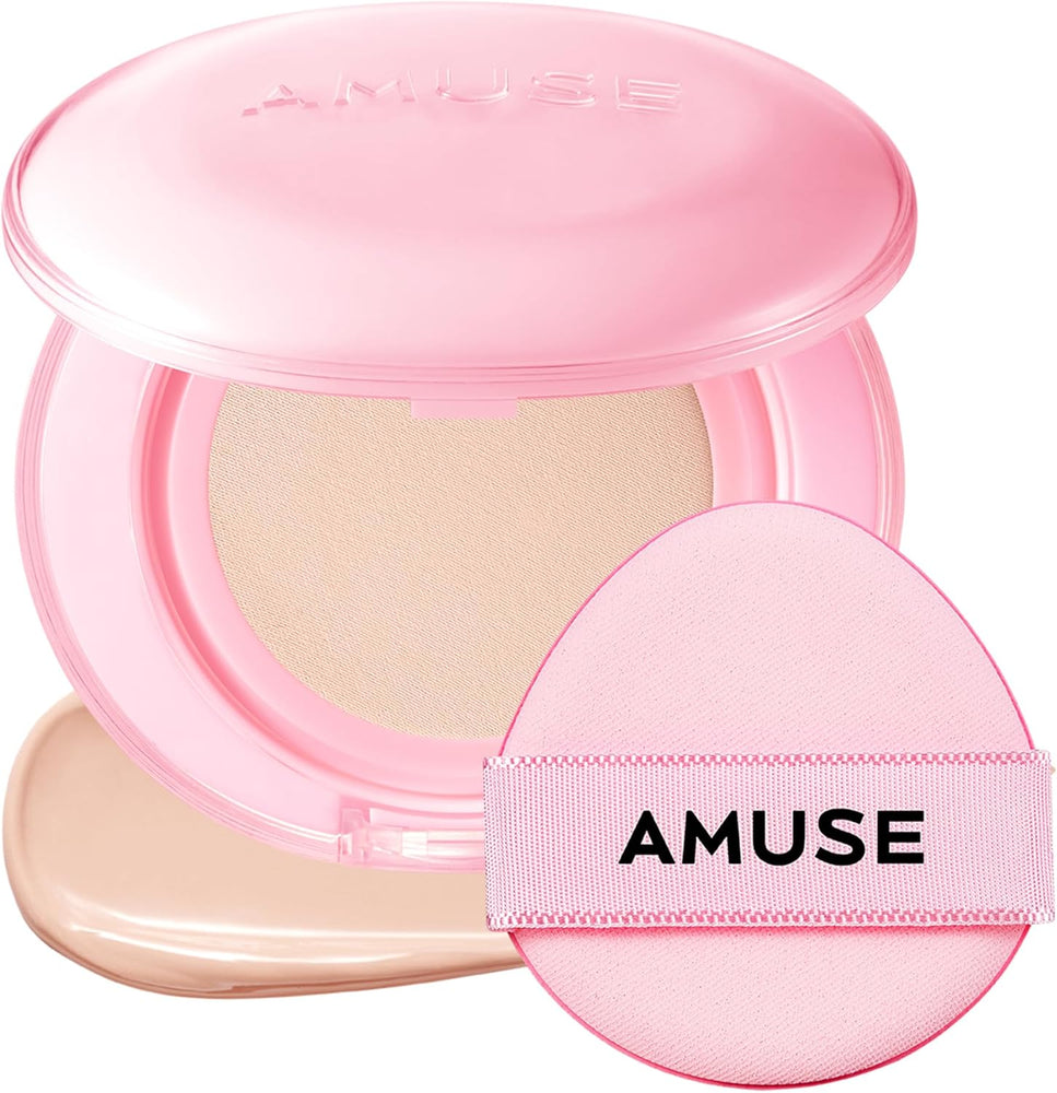 AMUSE Dew Power Vegan Cushion Foundation (01 PURE) | clear pink beige | Dewy, Glow, Long-lasting, Double Coverage, Clean Beauty, Lightweight, Natural Look, Hydrating Cushion, Korean Make Up