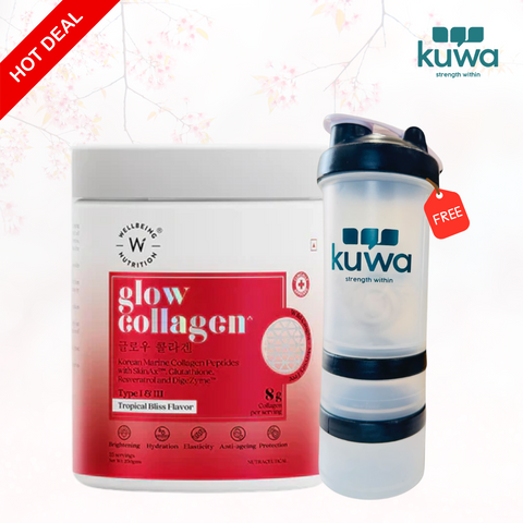 Wellbeing Nutrition Glow Japanese Marine Collagen Peptides – 250 gms with KUWA Bottle