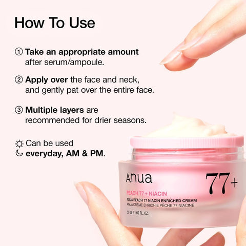 Anua Peach Niacinamide Cream, Face Moisturizer for Dry Skin with Vitamin B12, Collagen, Ceramide, Panthenol, Korean Skin Care for Glass Skin (50ml, 1.69 fl.oz.) - Image 7
