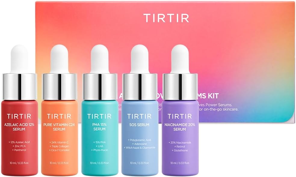TIRTIR 5 Actives Power Serums Kit – Korean Skin Care Set with Vitamin C, Niacinamide, Azelaic & Hyaluronic Acid, Hydrating Serum, Radiance Boost, Nourishment, Travel Essentials, Skincare Gift