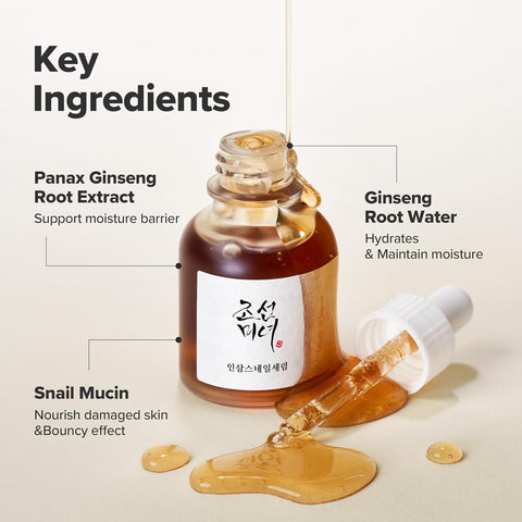 Beauty of Joseon Revive Serum Snail Mucin Ginseng Hydrating Repairing Peptide Facial Moisturizer, Dark Spot Acne Scar Dull Skin Fine Lines, Korean Skin Care for Men and Women, 30ml - Image 6