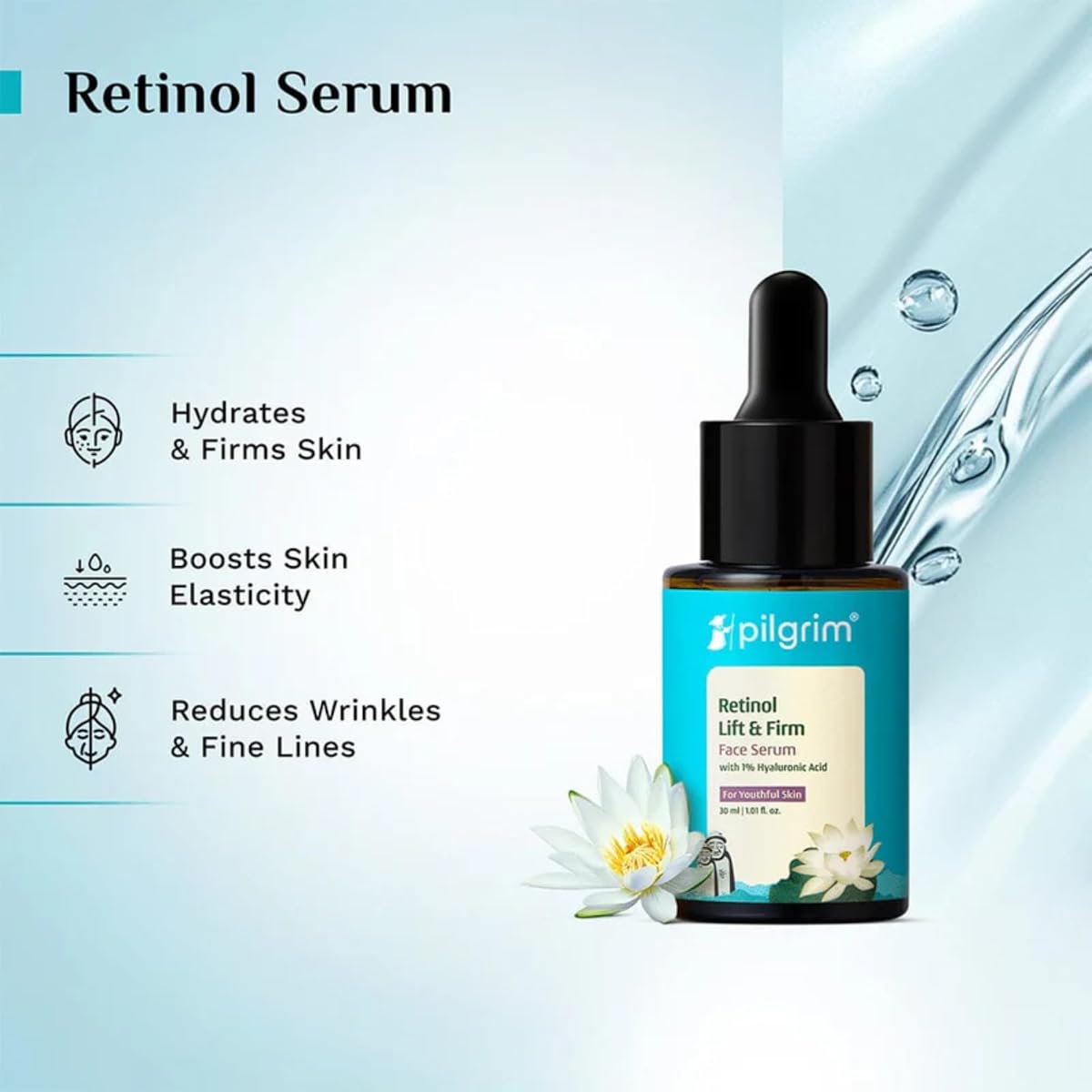 Pilgrim Retinol & Hyaluronic Acid Face Serum, Lift & Firm - 30ml - Image 3