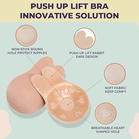 Sanfe Flix Reusable Boob Lift Cups | for Breast Push Up | Braless, Padded, Rabbit (Nude) | A-C Cup Size - 2 Pieces