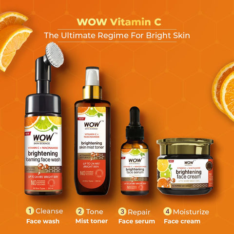 Wow Skin Science Brightening Vitamin C & Niacinamide Foaming Face Wash|for Brighter Glow|built-in Brush For Deep Cleansing|brightens & Evens Out Skin Tone|face Wash For Women & Men|150ml|pack Of 2