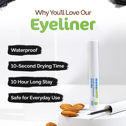 Mamaearth Soothing Waterproof Glossy Finish Eyeliner With Almond & Castor Oil For 10 Hr Long Stay 3.5 Ml, Black