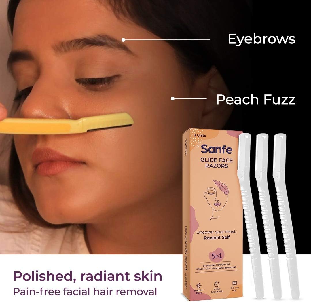 Sanfe Glide Face Razor - Stainless Steel Blade, Pain-Free Facial Hair Removal, 3 Units - Image 2