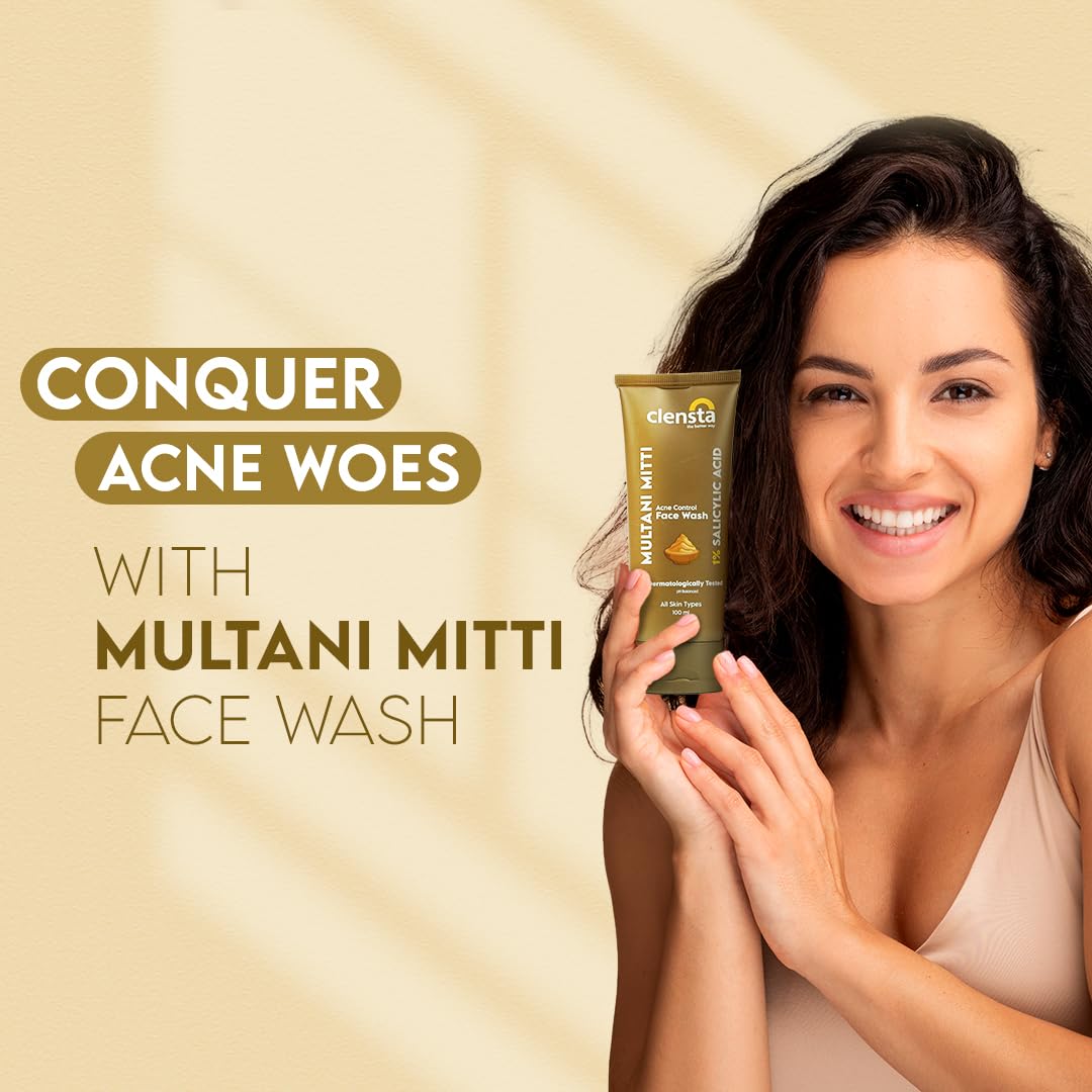 Clensta Multani Mitti Acne Control Face Wash - 100gm - Image 2