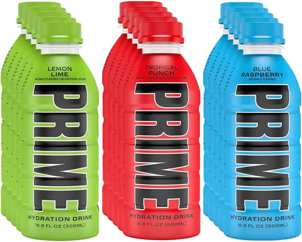 Prime Hydration Sports Drink Lemon Lime, Tropical Punch, Blue Raspberry (15-Pack)