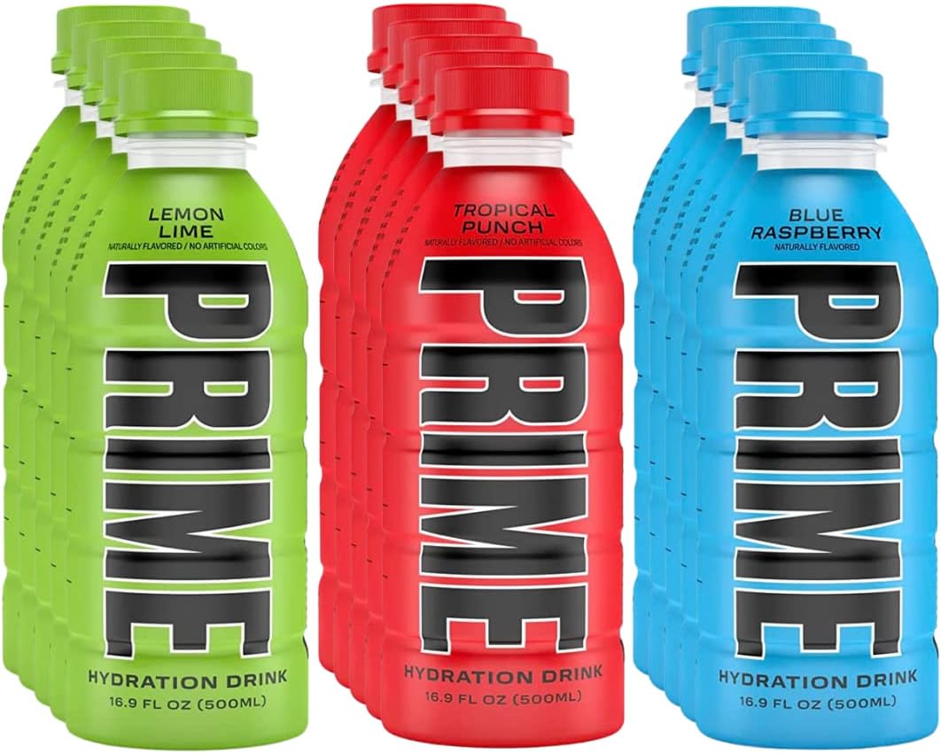 Prime Hydration Sports Drink Variety Pack - Energy Drink, Electrolyte Beverage - Lemon Lime, Tropical Punch, Blue Raspberry - 16.9 Fl Oz By Golax (15-Pack)