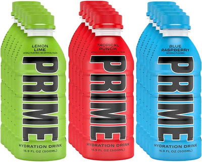 Prime Hydration Sports Drink Lemon Lime, Tropical Punch, Blue Raspberry (15-Pack)