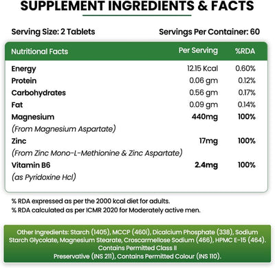 Himalayan Organics ZMA Tablets - Zinc, Magnesium & Vitamin B6 - 120 Count - Image 2