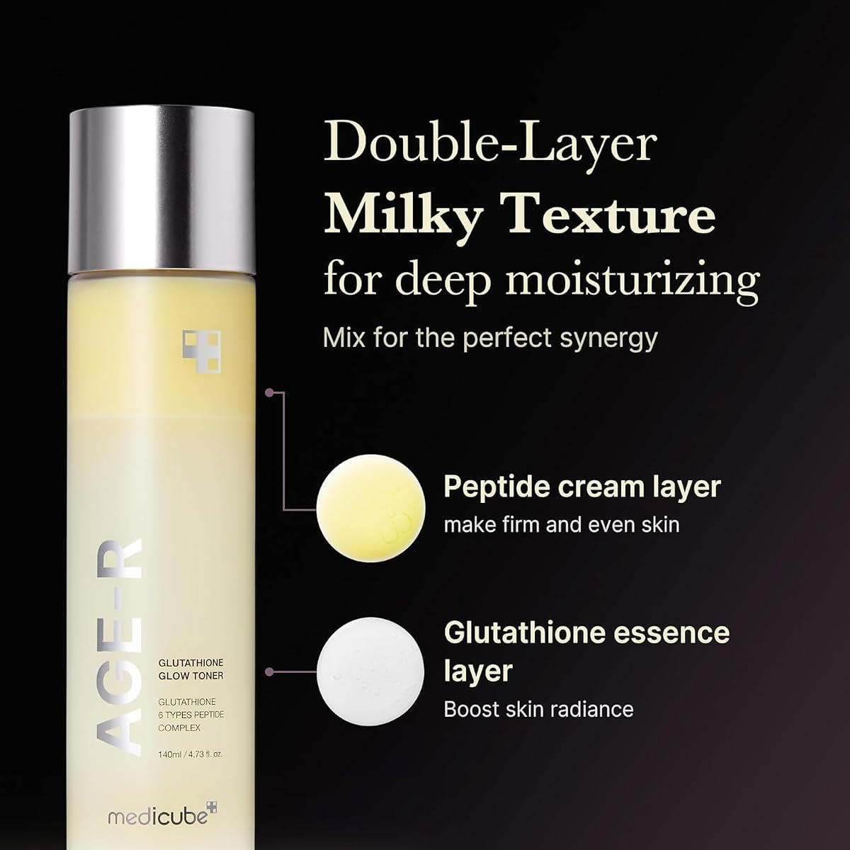 AGE-R Glutathione Glow Toner - Milky 2-Phase, Vegan, 140ml - Image 3
