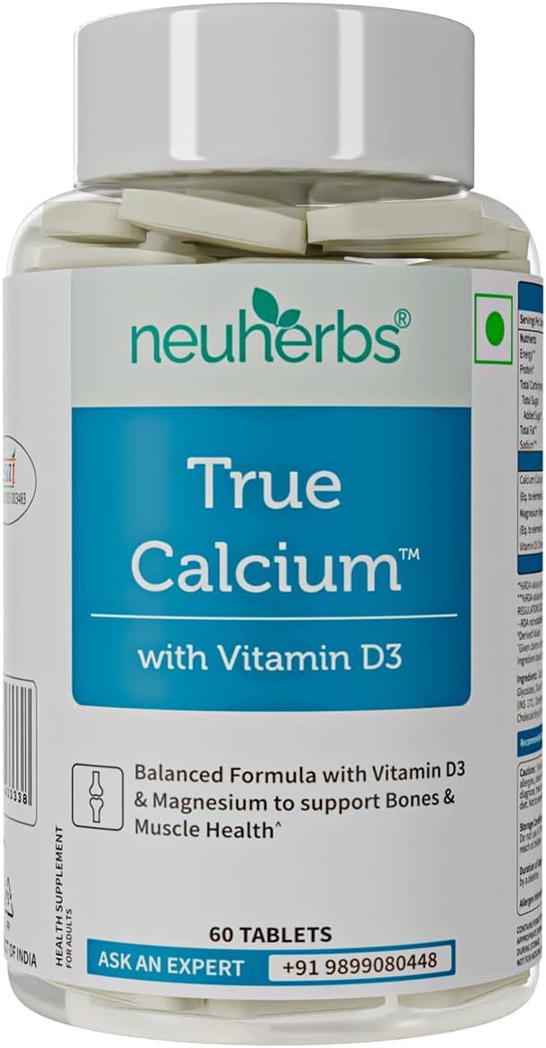 Neuherbs True Calcium 1000mg Supplement - Vegan Tablets, 60 Count
