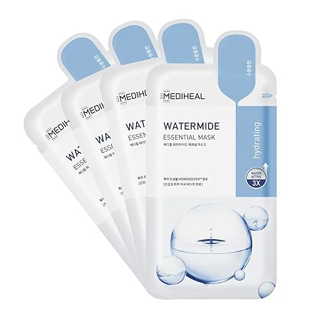 Mediheal Best Korean Watermide Essential Face Mask | 10 Hydrating And Moisturizing Sheet Masks | With Water 3X Complex | For All Skin Types