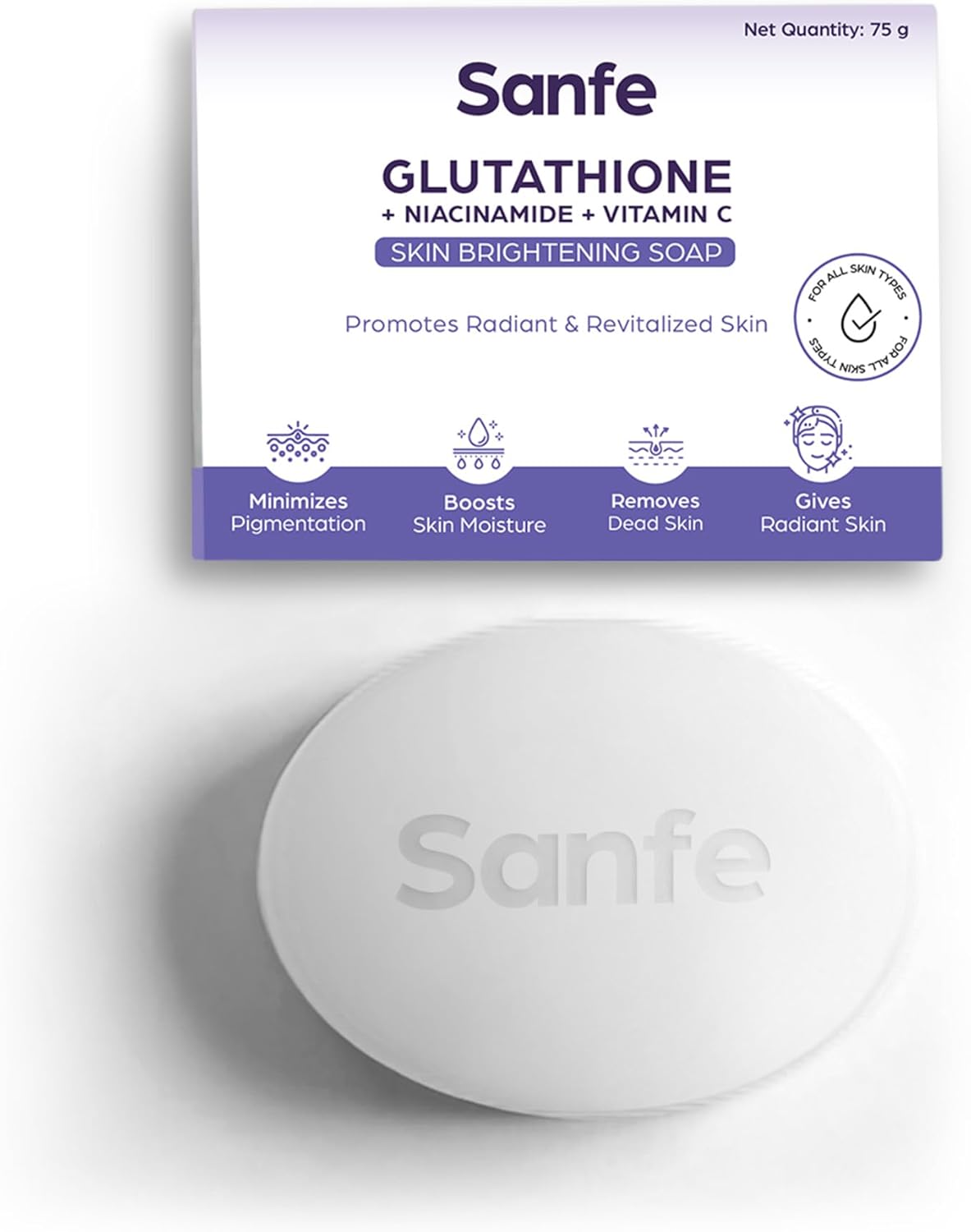 Sanfe Brightening Soap with Glutathione, Niacinamide & Vitamin C - 75g