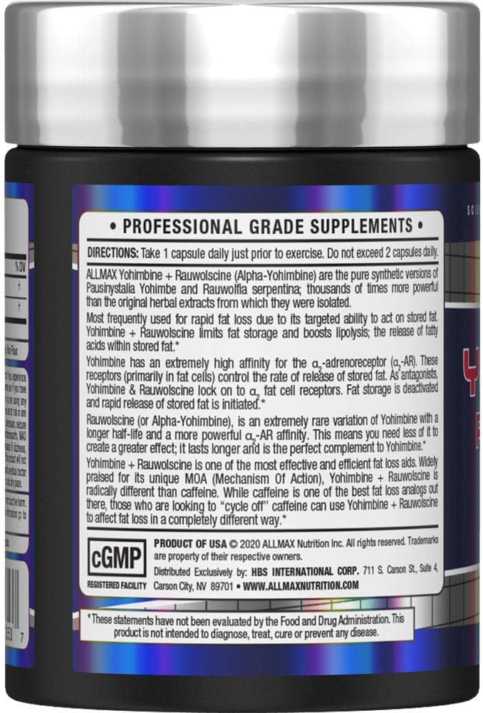Allmax Nutrition Yohimbine HCl + Rauwolscine Capsules - 60 Count, 3.0mg - Image 2