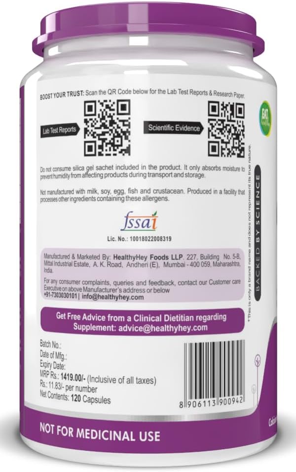 HealthyHey Calcium with Magnesium, Vitamin D3 & K2-MK7 - 120 Veg Capsules - Image 8