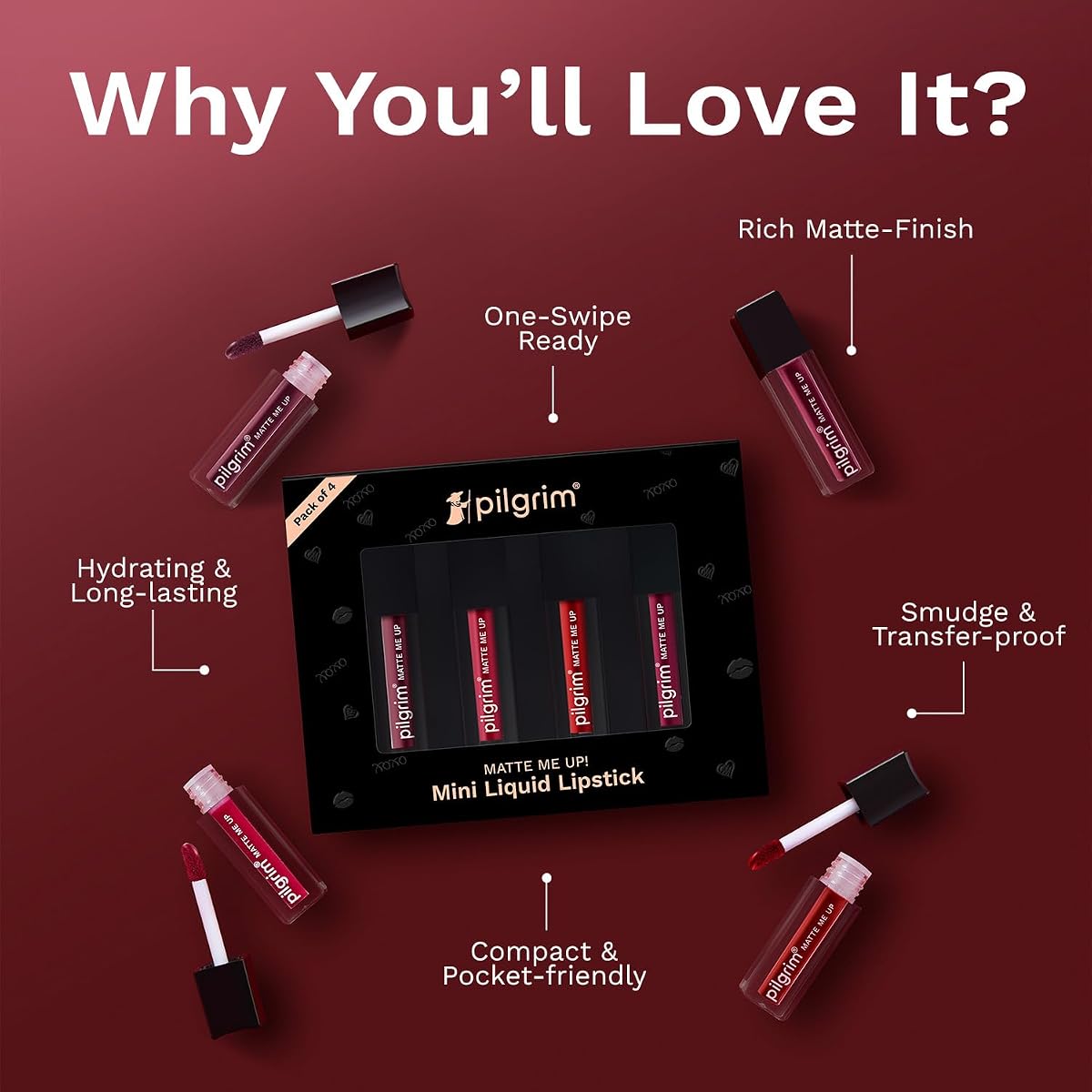 Pilgrim Matte Mini Liquid Lipstick Pack - Hydrating, Smudgeproof, 4 ml - Image 4