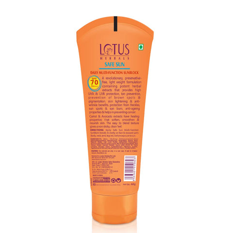 Lotus Herbal Safe Sun Daily Multi-function Sun Block Pa Spf 70 - 60 Gms